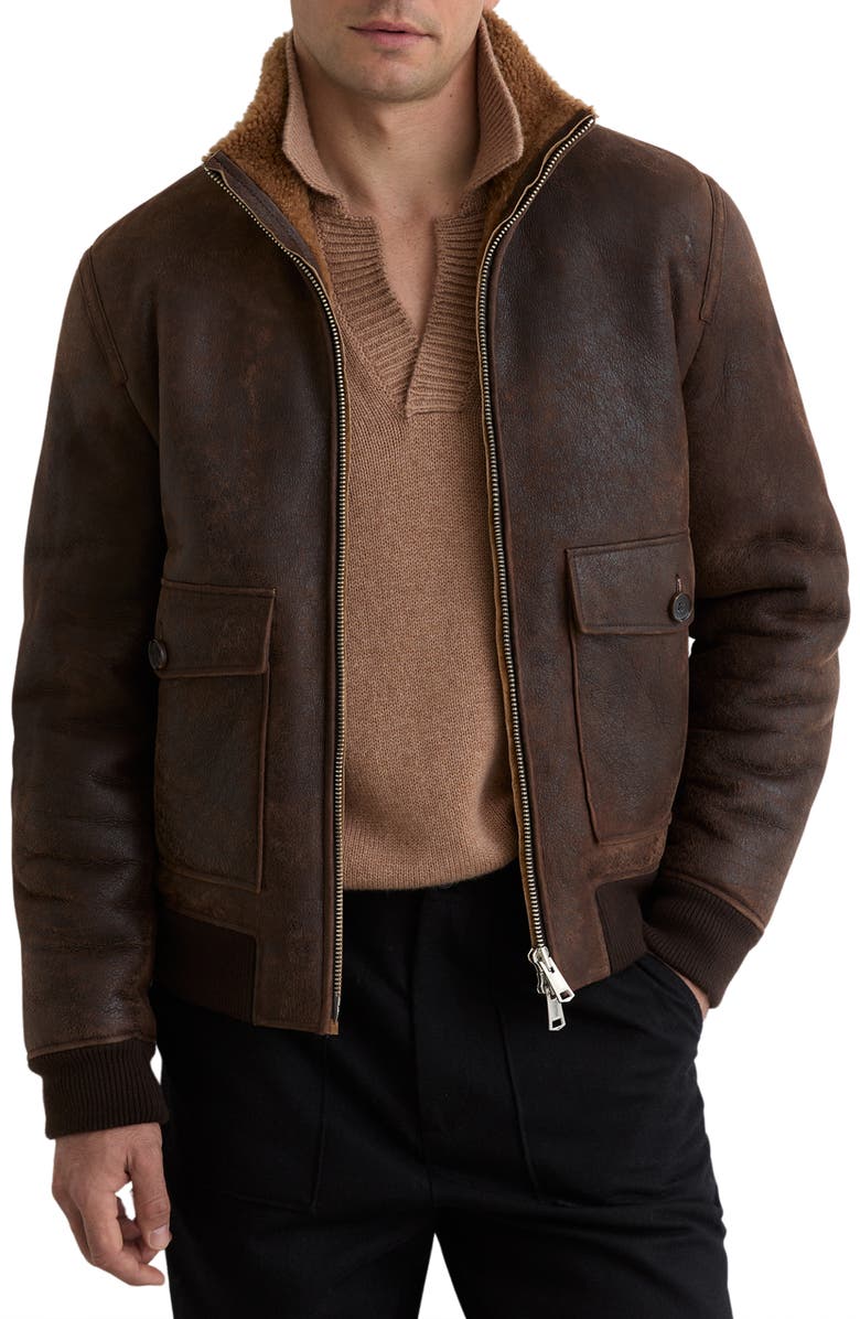Reiss Peveral Genuine Shearling Lined Leather Jacket, Main, color, Brown