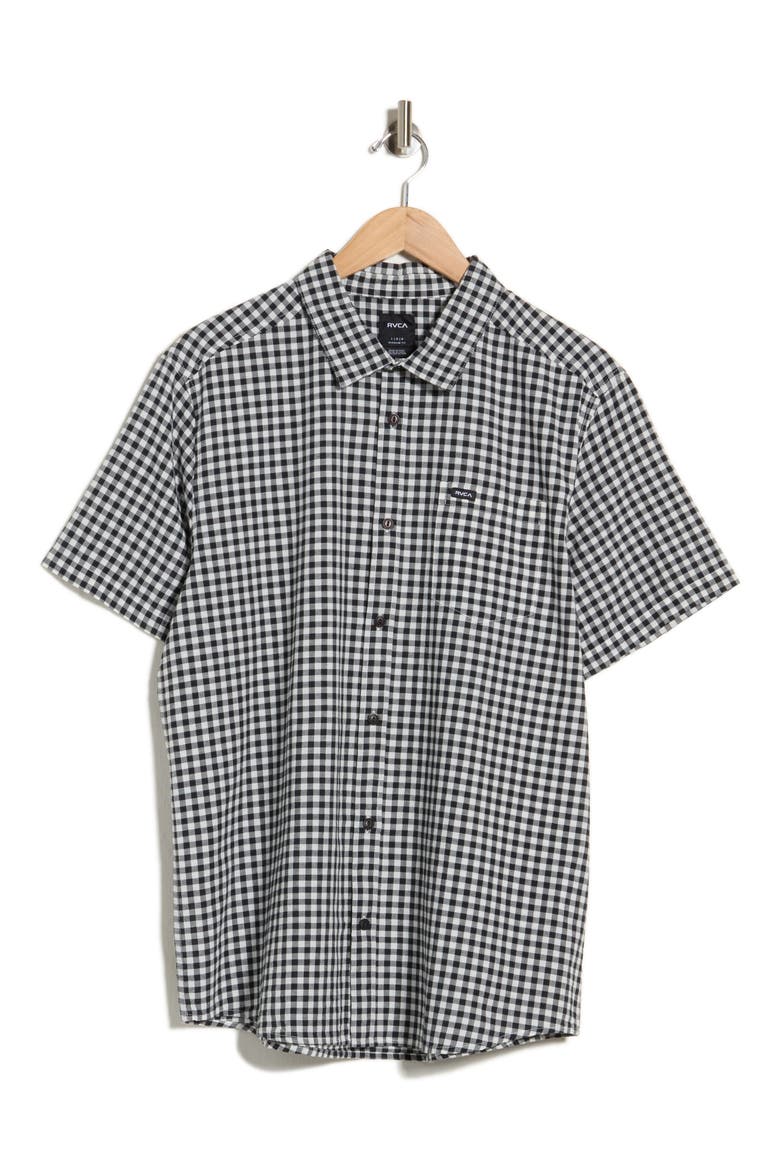 Overspray Floral Short Sleeve Button-Up Shirt, Main, color, BLACK WASHED