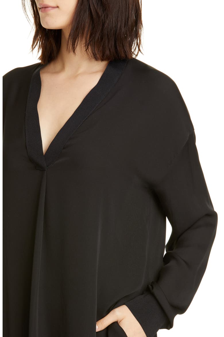 Rib Trim Silk Blouse, Alternate, color, BLACK
