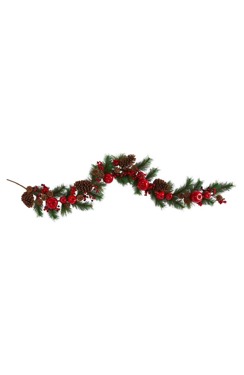 NEARLY NATURAL 6-ft Apple, Berries and Pinecone Artificial Garland, Main, color, Green
