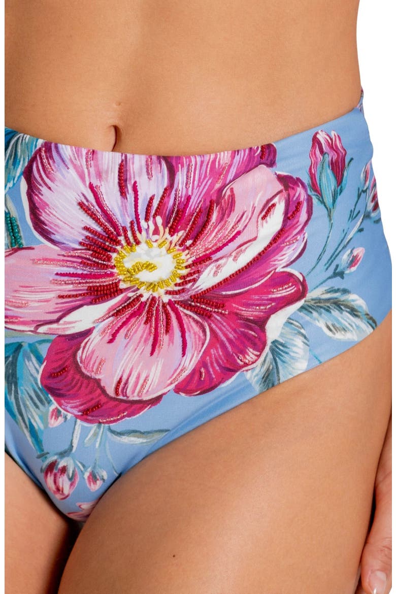 Beaded High Waist Tie Back Bikini Bottoms, Alternate, color, MULTI BLUE