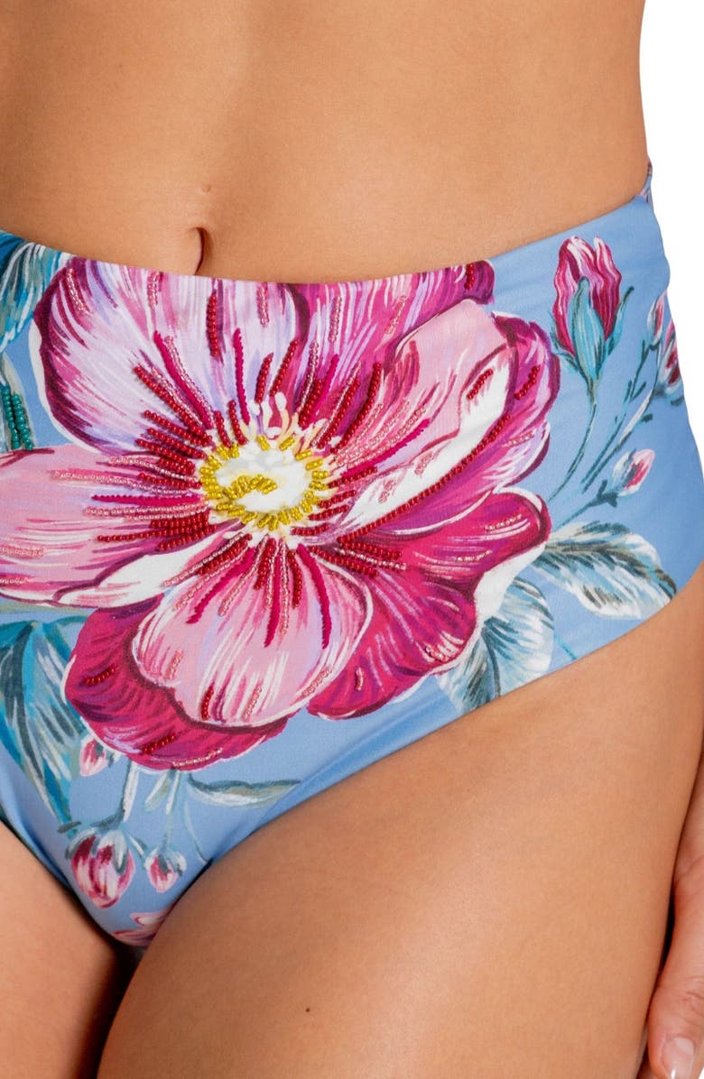 Cosita Linda Beaded High Waist Tie Back Bikini Bottoms, Alternate, color, Multi Blue