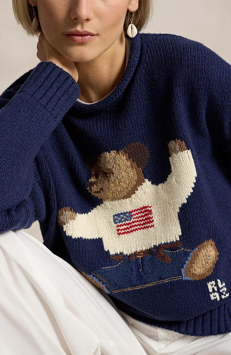 Polo Ralph Lauren Polo Bear Intarsia Cotton & Linen Sweater, Alternate, color, Navy