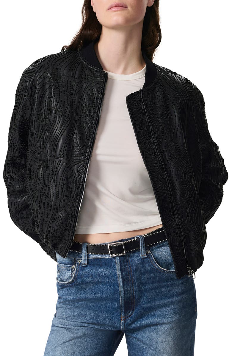 rag & bone Jemma Embroidered Faux Leather Bomber Jacket, Main, color, 
