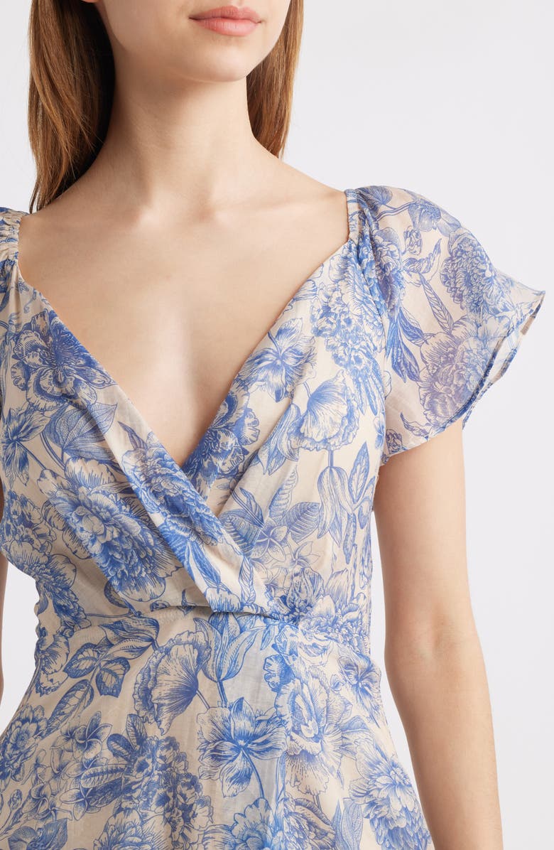 Lulus April Floral Chiffon Fit & Flare Midi Dress, Alternate, color, Blue