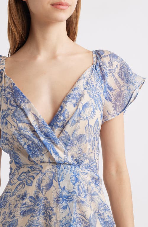 Lulus April Floral Chiffon Fit & Flare Midi Dress In Blue