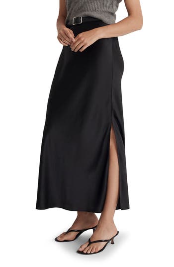 Shop Madewell Satin Slip Skirt In True Black