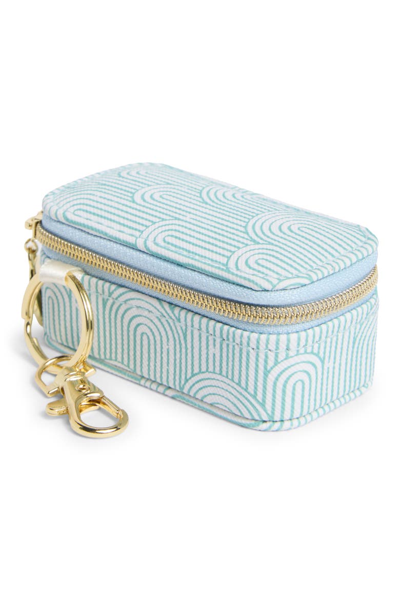 Mini Travel Jewelry Case Key Chain, Main, color, CREAM-BLUE ARCHES