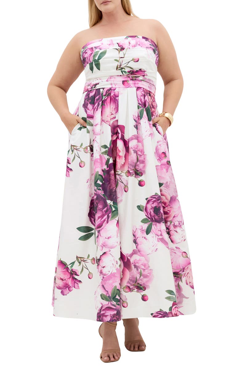 City Chic Rosalee Floral Maxi Dress, Main, color, Ivory Multi Bloom