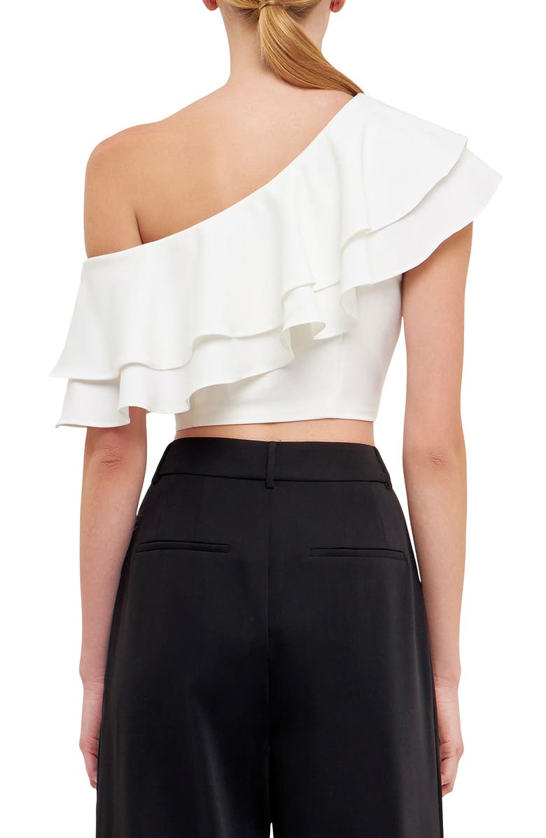 Endless Rose Ruffle One-Shoulder Crop Top, Alternate, color,