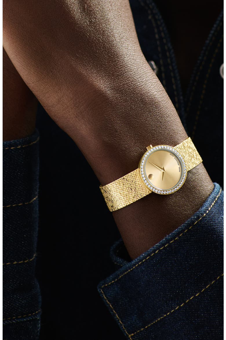 Museum Velura Lab Grown Diamond Mesh Strap Watch, 25mm, Alternate, color, GOLD