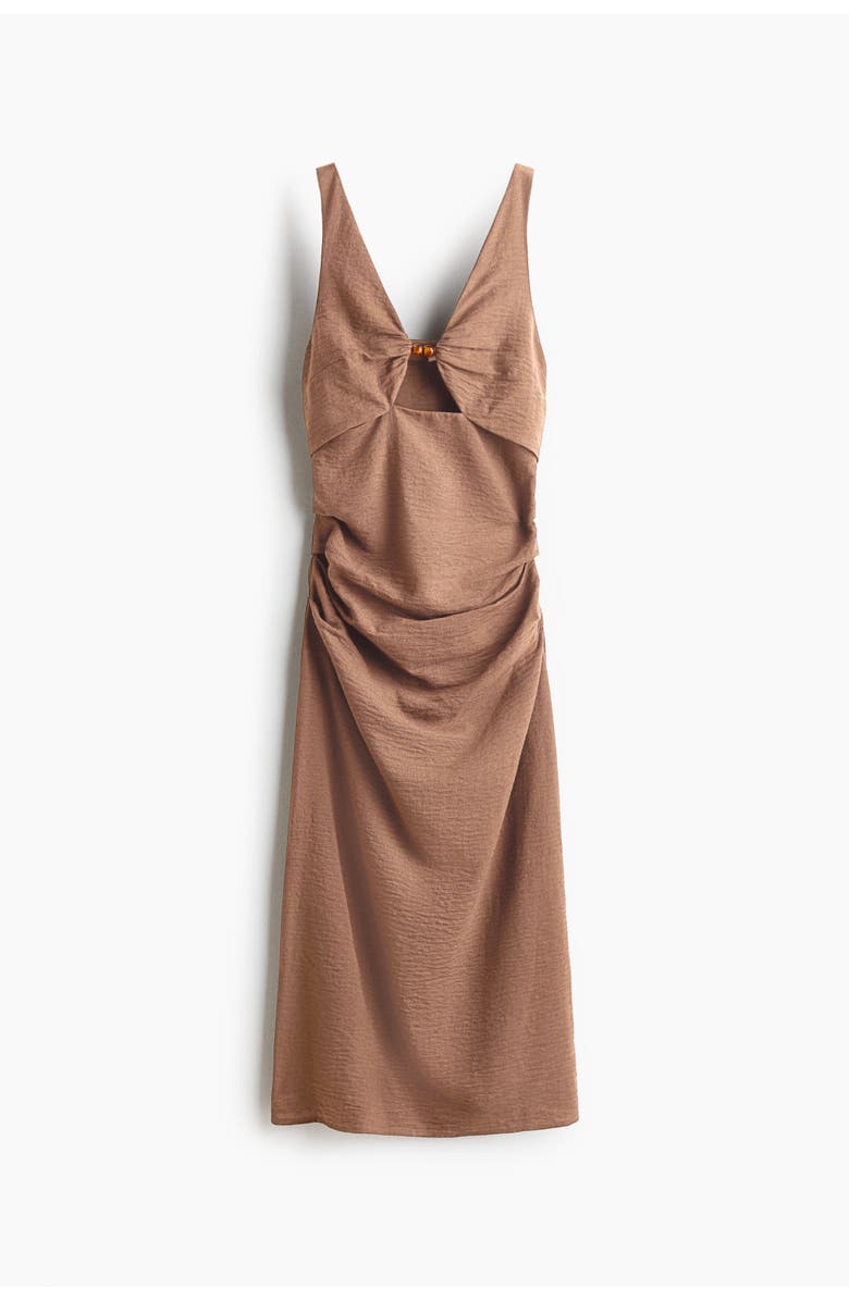 H&M Linen-blend Cut-out Dress, Alternate, color, Dark Beige