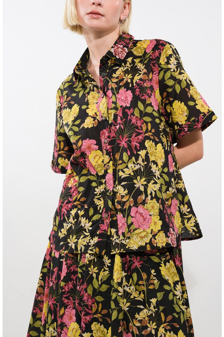 Floral Cotton Snap-Up Shirt, Alternate, color, BLACK
