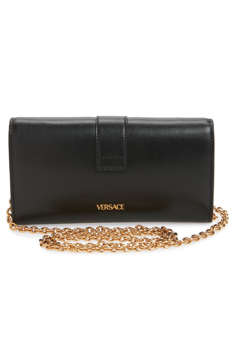 Versace V Leather Wallet on a Chain, Alternate, color, Black Versace Gold