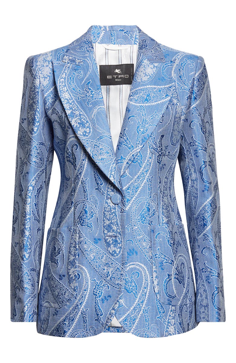 Etro Microcheck Embroidered Paisley Jacket, Main, color, Multicolour On Blue Base