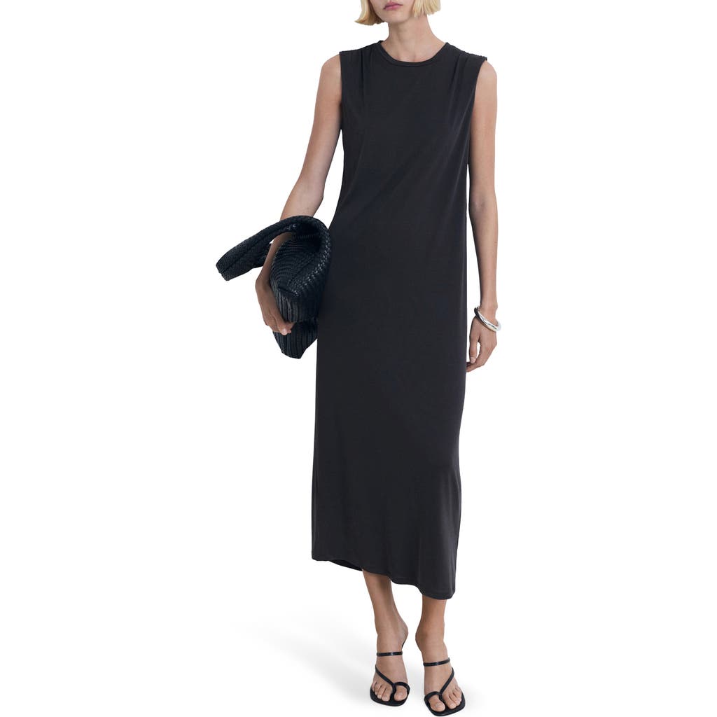 Mango Ruched Sleeveless Maxi Dress In Black