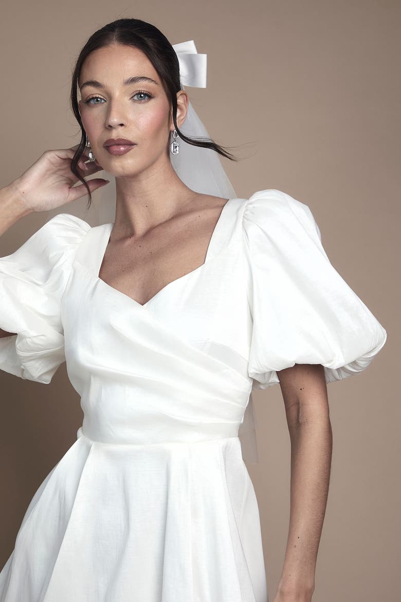 Puff Sleeve Mini Dress, Alternate, color, Ivory