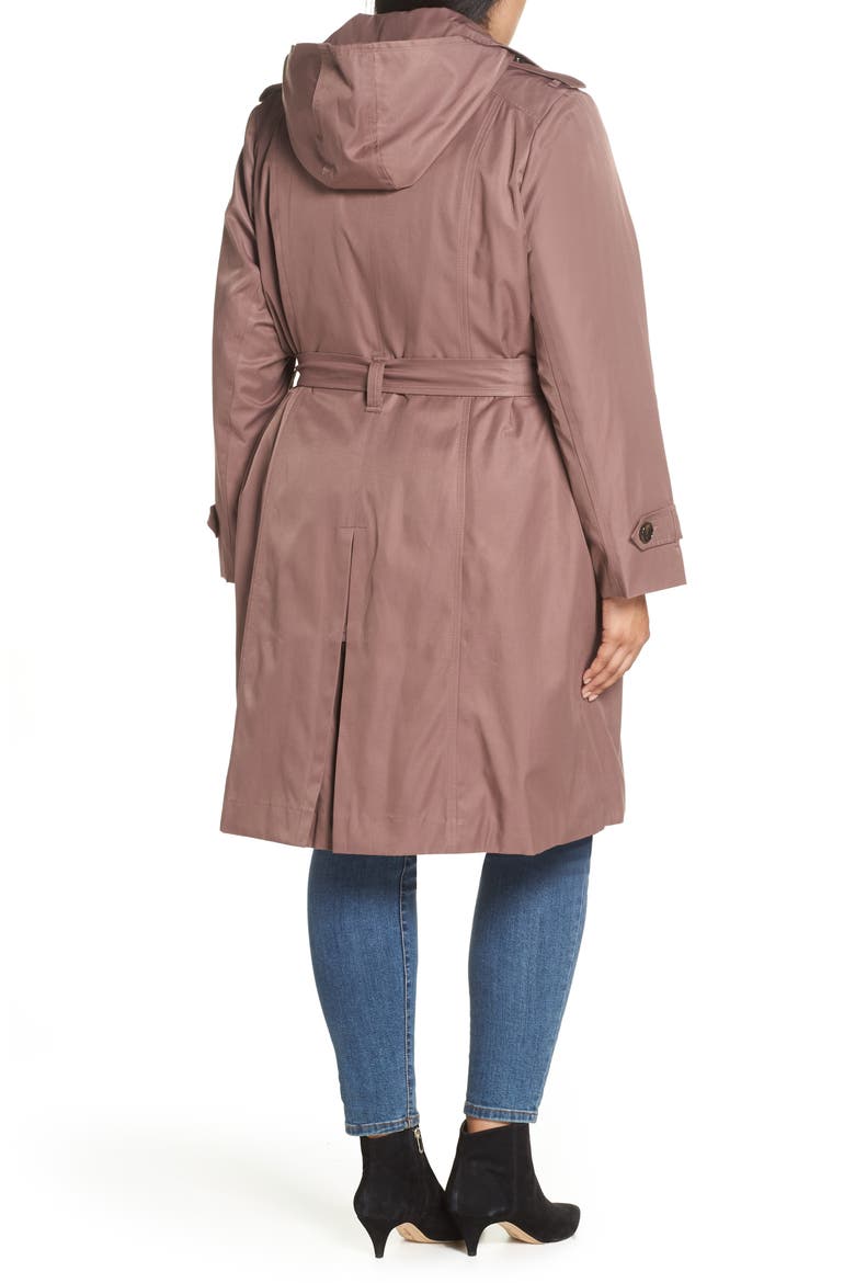 Knee Length Water Repellent Hooded Trench Coat, Alternate, color, ADOBE