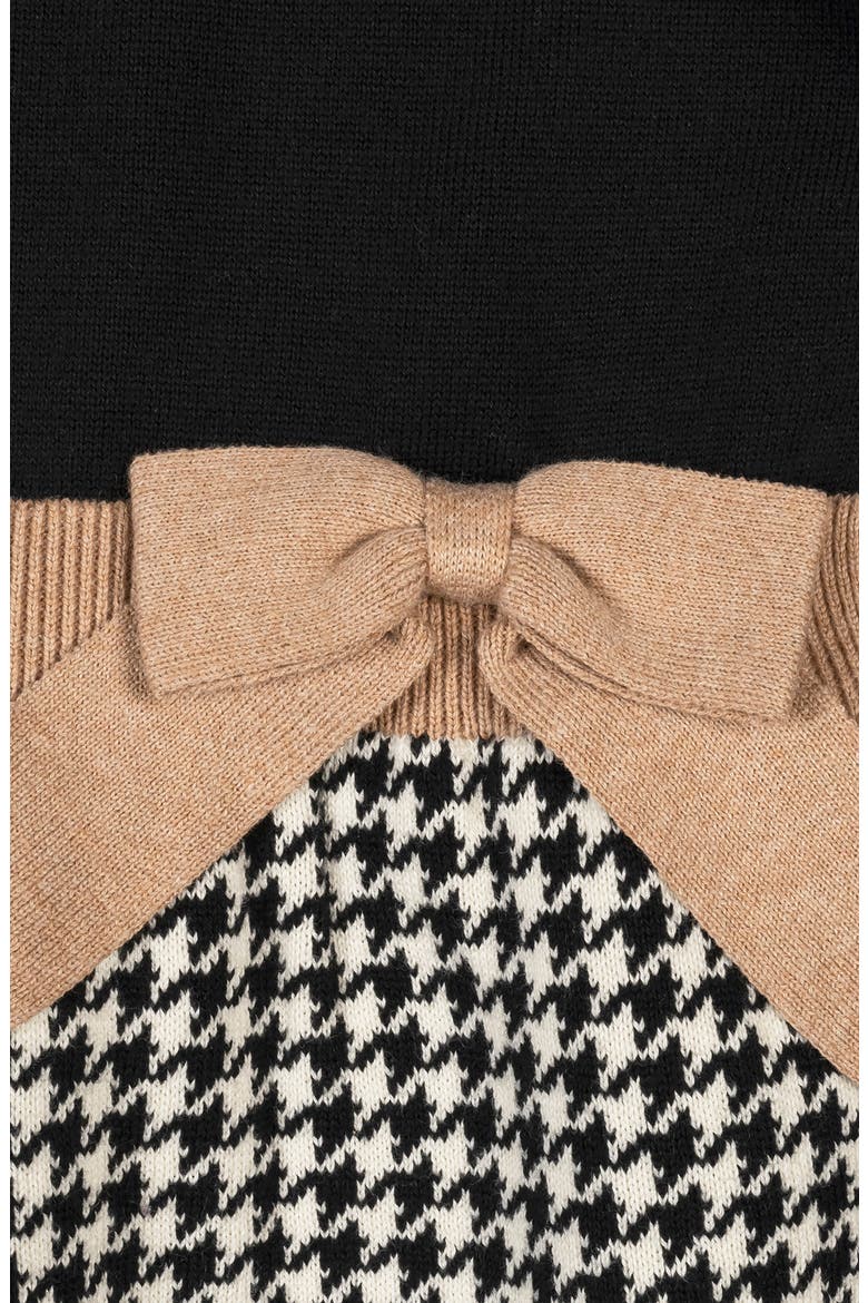 Kids' Organic Long Sleeve Skater Sweater Dress with Bow, Alternate, color, Black Houndstooth