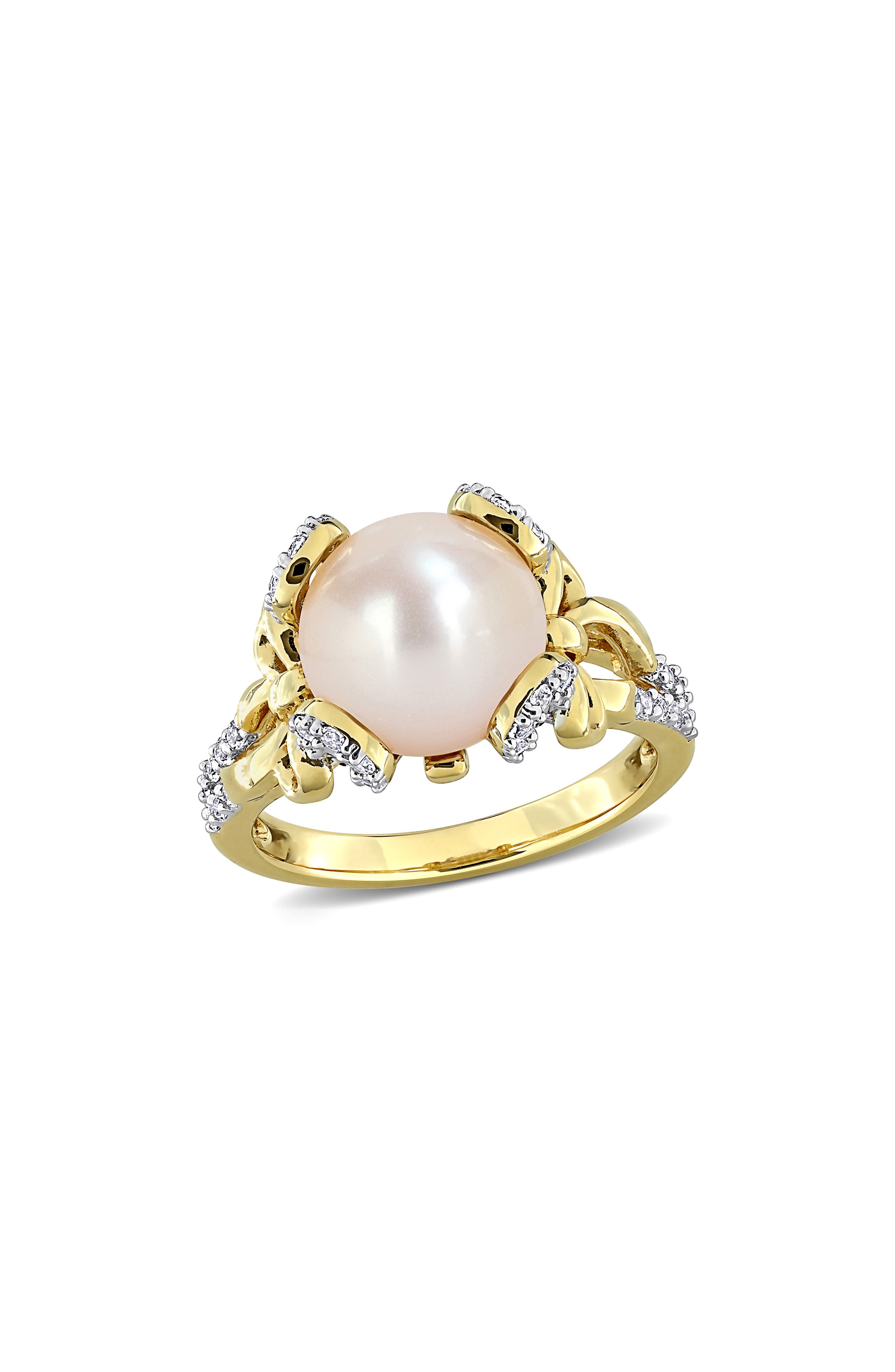 DELMAR 10-10.5mm Cultured Freshwater Pearl & White Topaz Ring