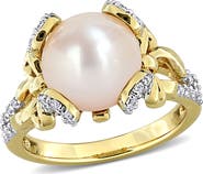 DELMAR 10-10.5mm Cultured Freshwater Pearl & White Topaz Ring