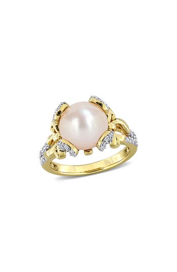 Delmar 10-10.5mm Cultured Freshwater Pearl & White Topaz Ring In Gold