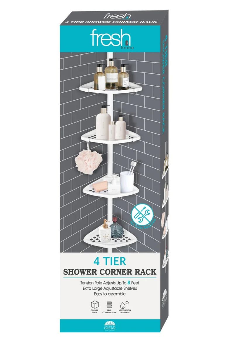 Rustproof Corner Shower Caddy, Main, color, WHITE