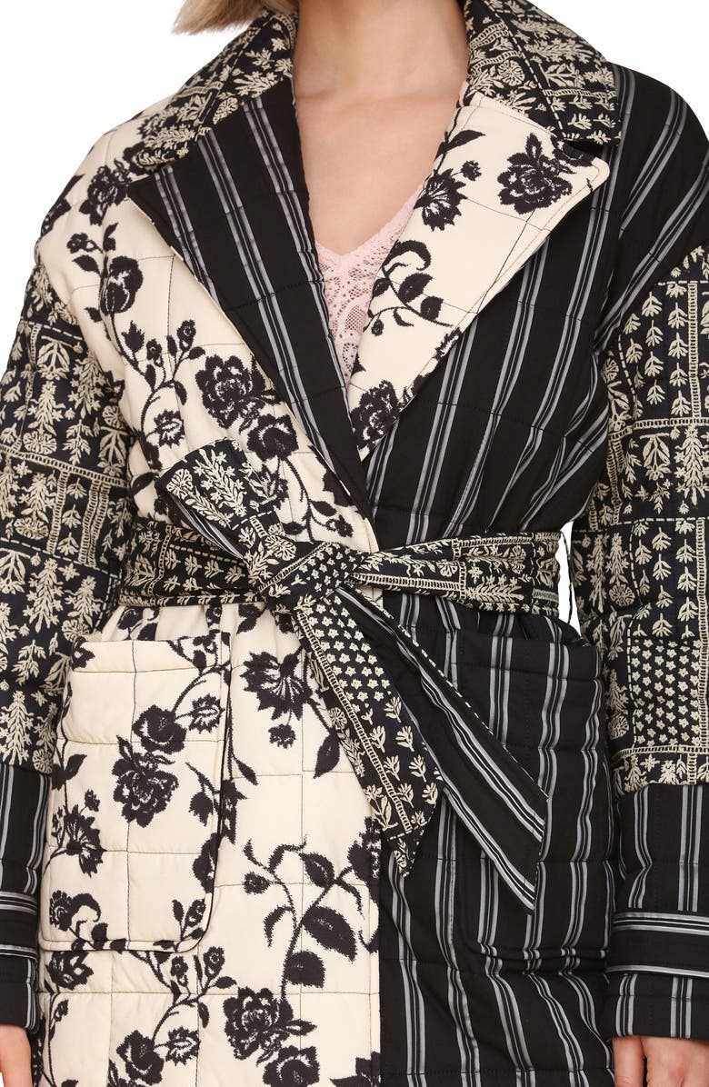 Avec Les Filles Quilted Robe Coat, Alternate, color, Black-White Multi