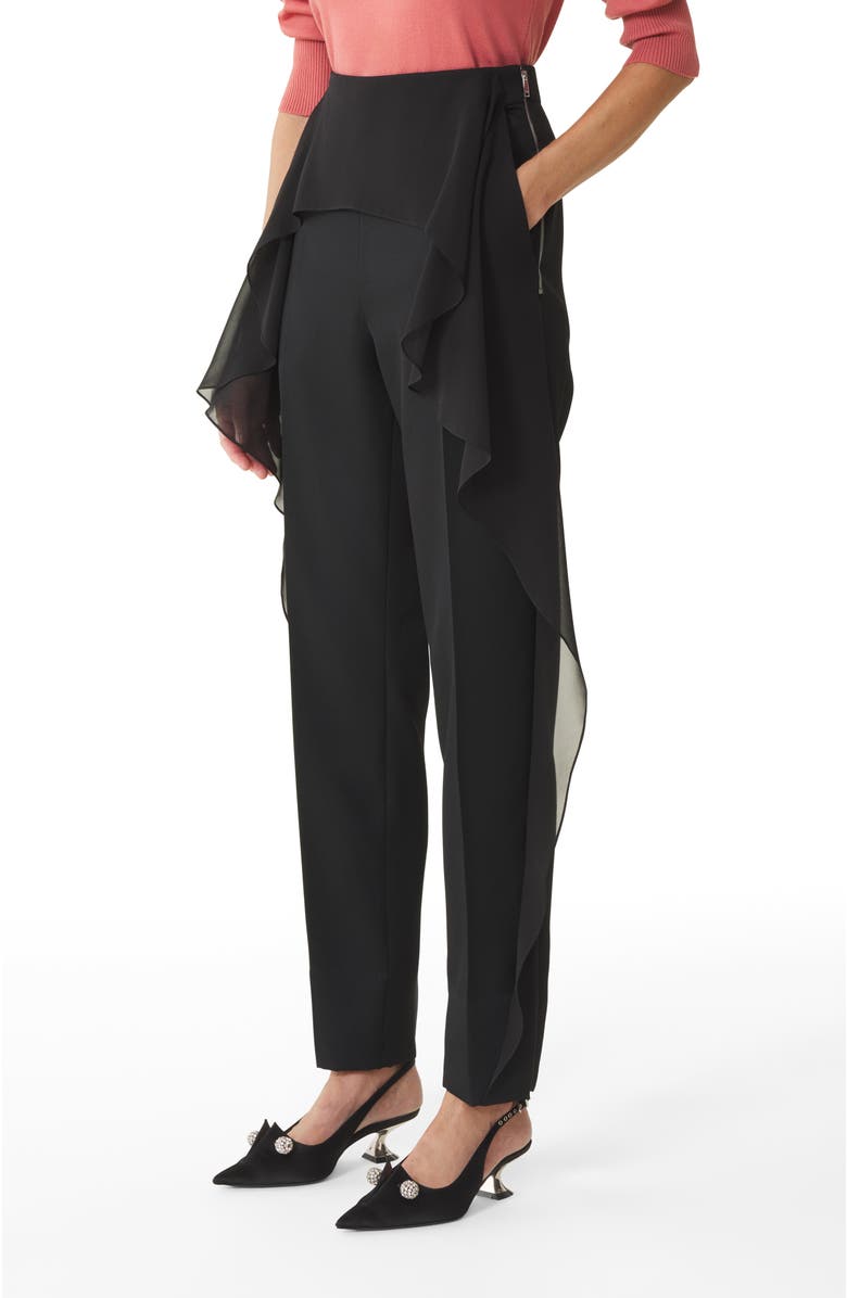Lanvin Frilled Wool Pants, Alternate, color, Black