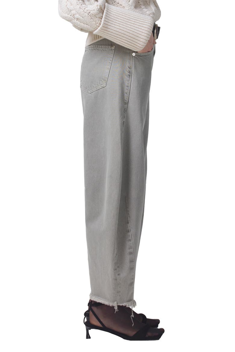 Horseshoe Raw Hem High Waist Crop Barrel Jeans, Alternate, color, CINDER