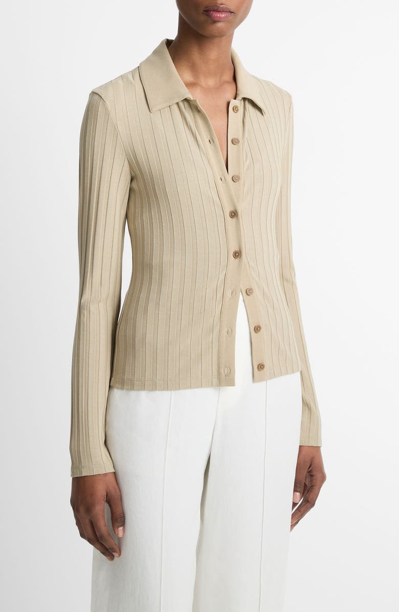 Vince Collar Rib Cardigan, Alternate, color, Mojave