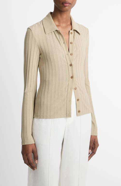 Shop Vince Collar Rib Cardigan In Mojave