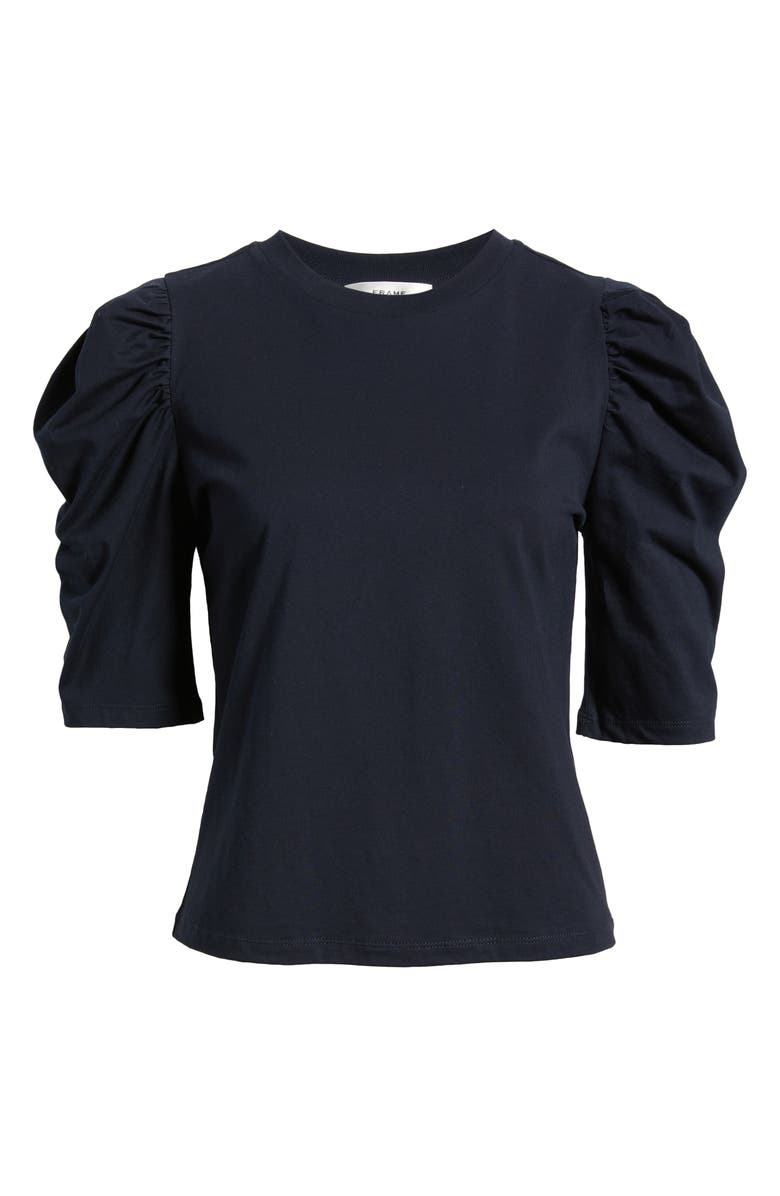 FRAME The Drape Puff Sleeve Organic Cotton Top, Alternate, color, Navy