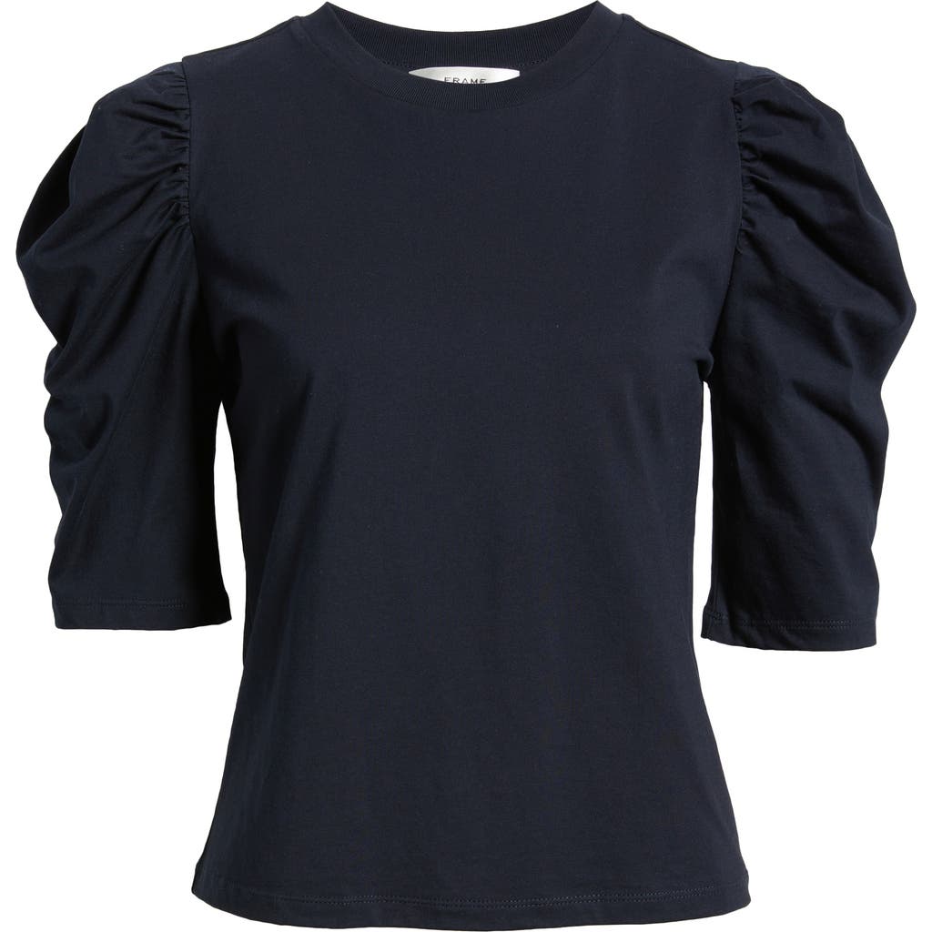 Frame Draped Short Sleeve Organic Cotton T-shirt In Navy