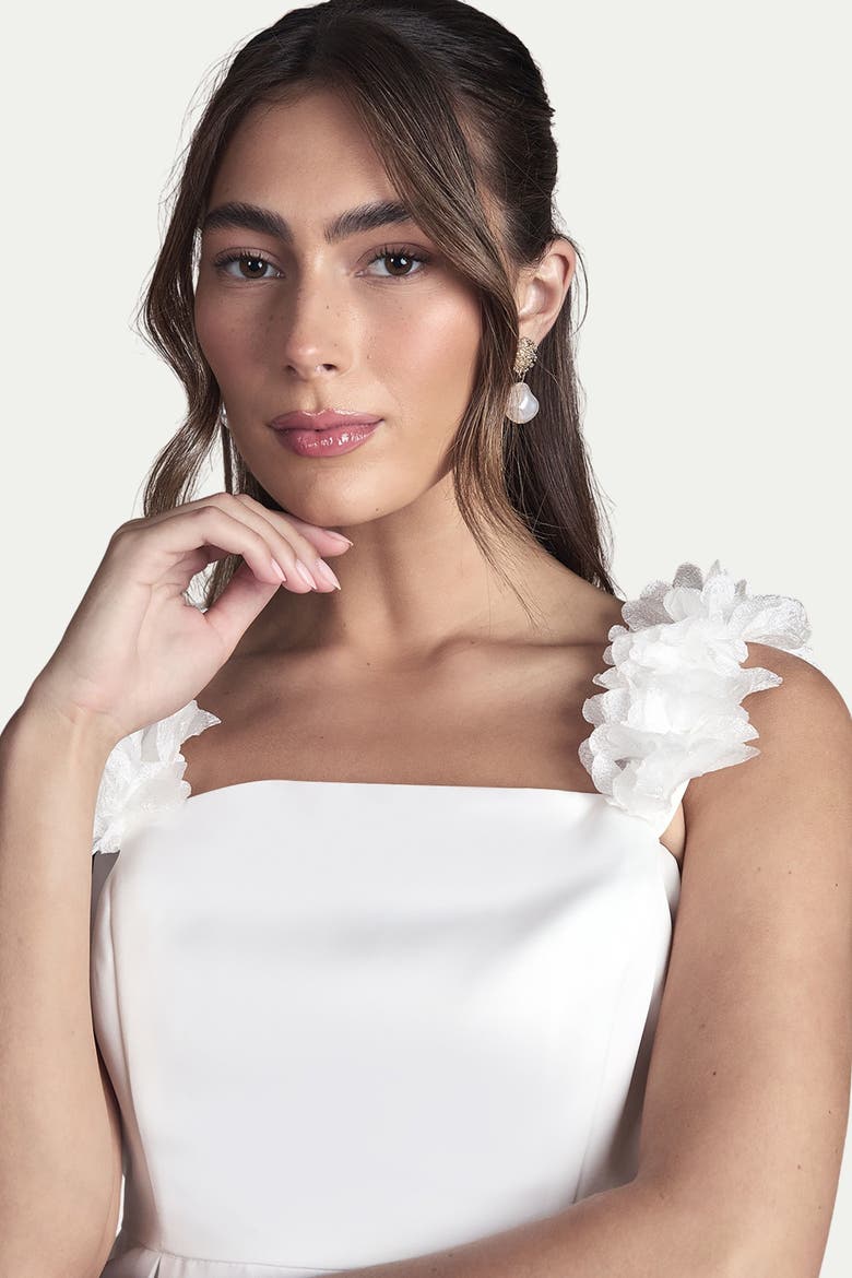 3D Floral Bardot Bridal Mini Dress, Alternate, color, Ivory
