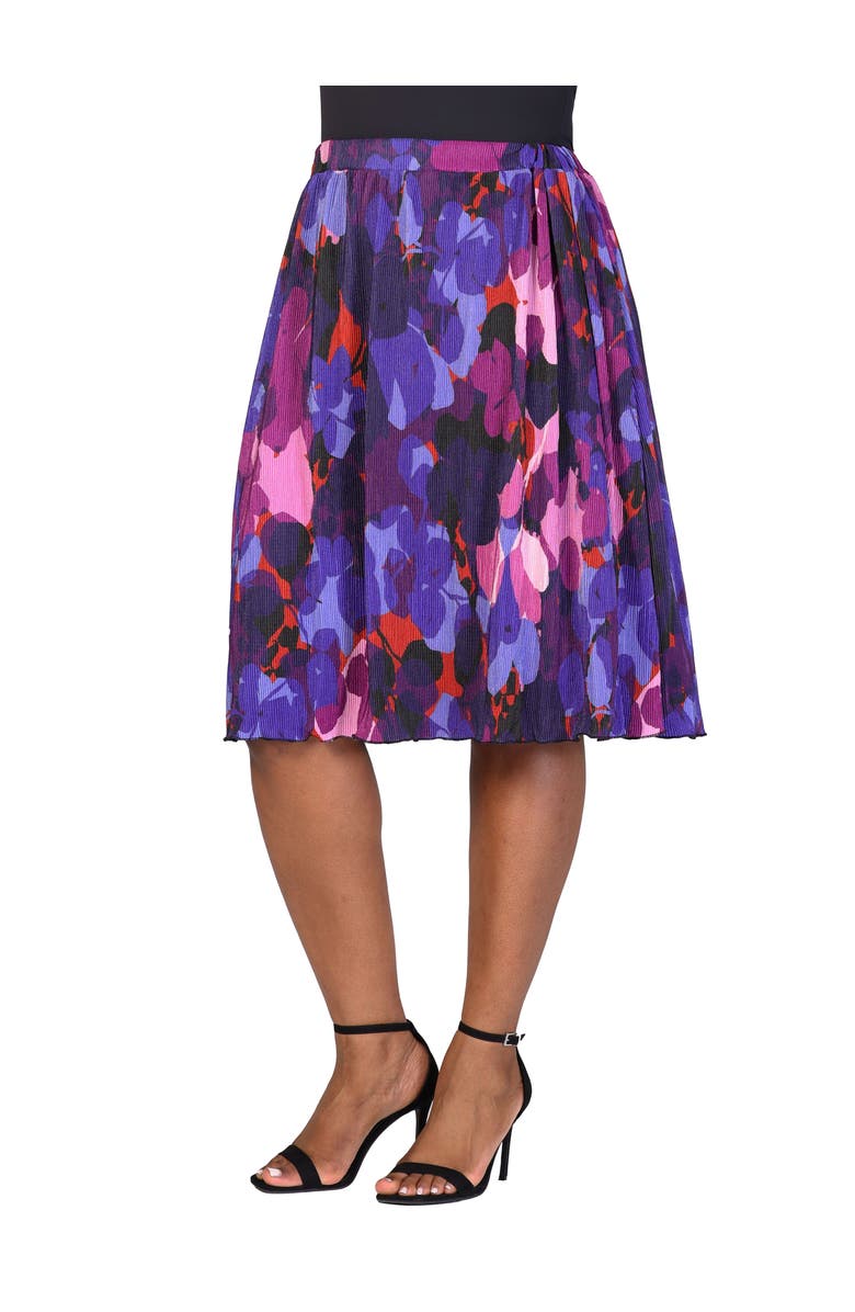 24seven Comfort Apparel Pleated Elastic Waistband Party Midi Skirt, Alternate, color, Purple Multi