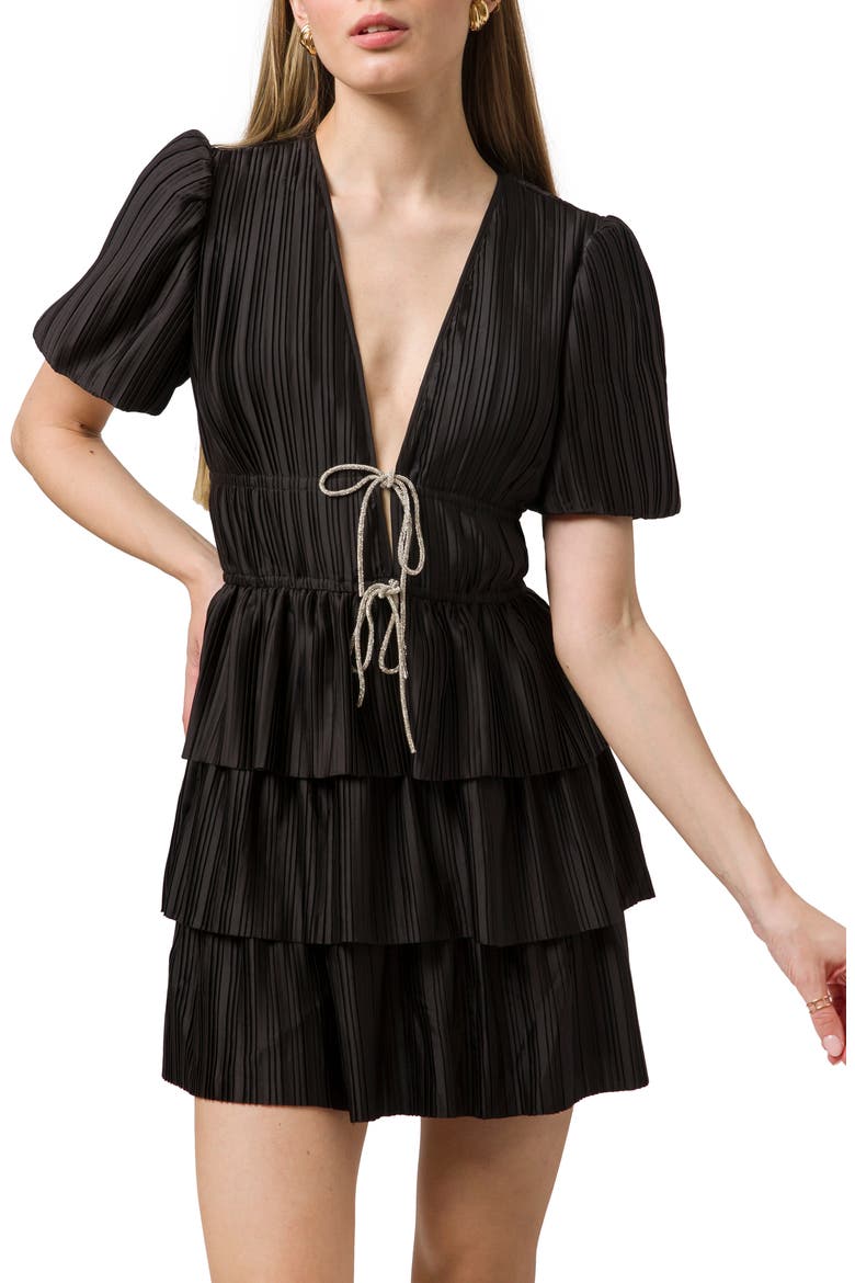 Pleated Tiered Dress, Alternate, color, BLACK