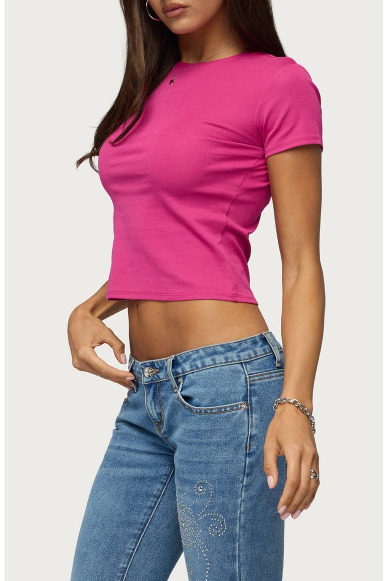 Sirenna Crop Stretch Cotton T-Shirt, Alternate, color, RASPBERRY