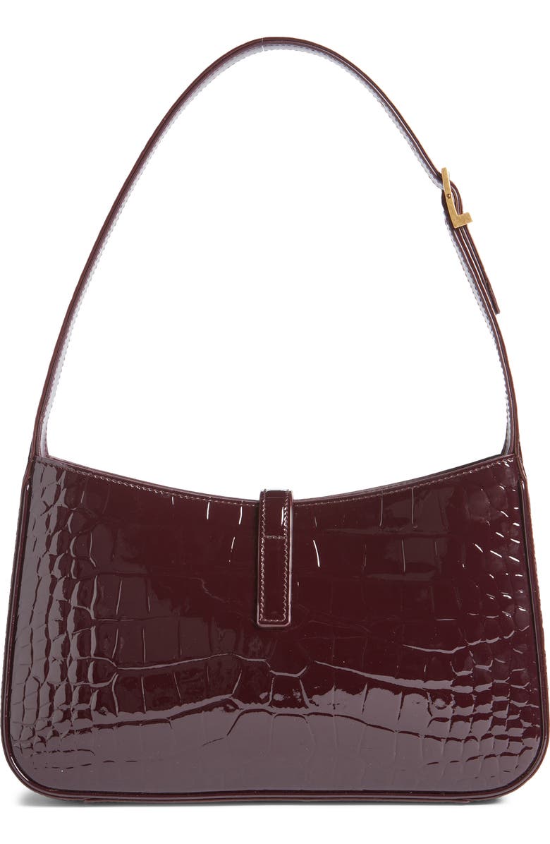 Saint Laurent Le 5 à 7 Croc Embossed Patent Leather Shoulder Bag, Alternate, color, Dark Aubergine