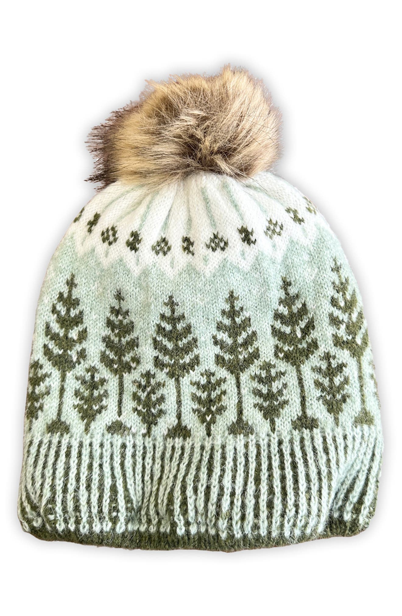 SAACHI Fair Isle Faux Fur Pompom Beanie