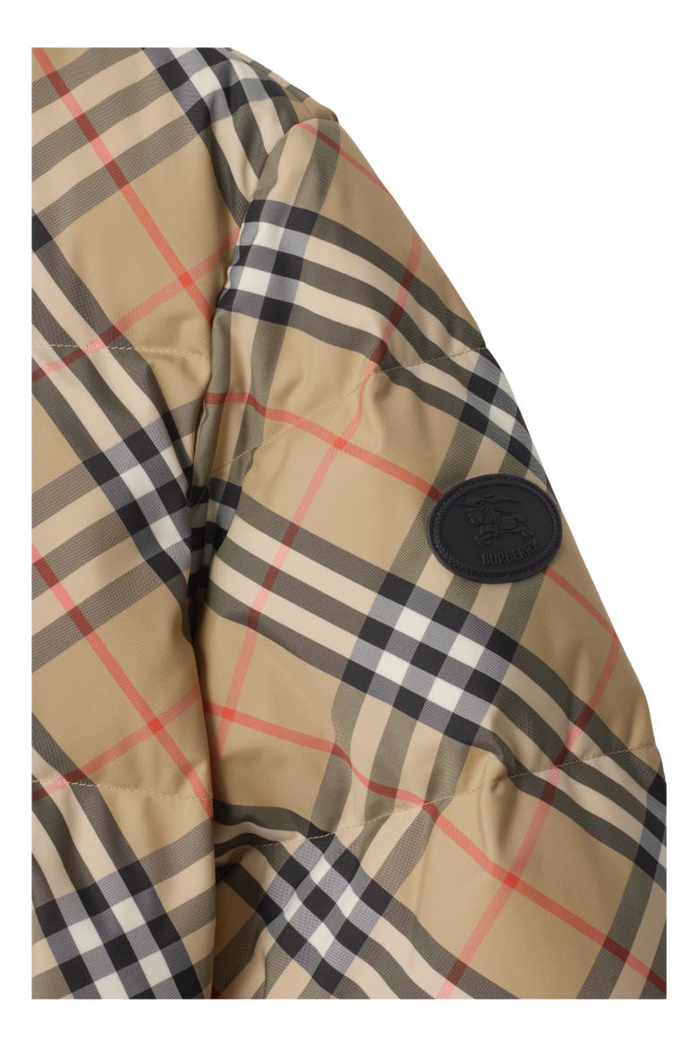 Check Nylon Hooded Puffer Jacket, Alternate, color, Sand beige