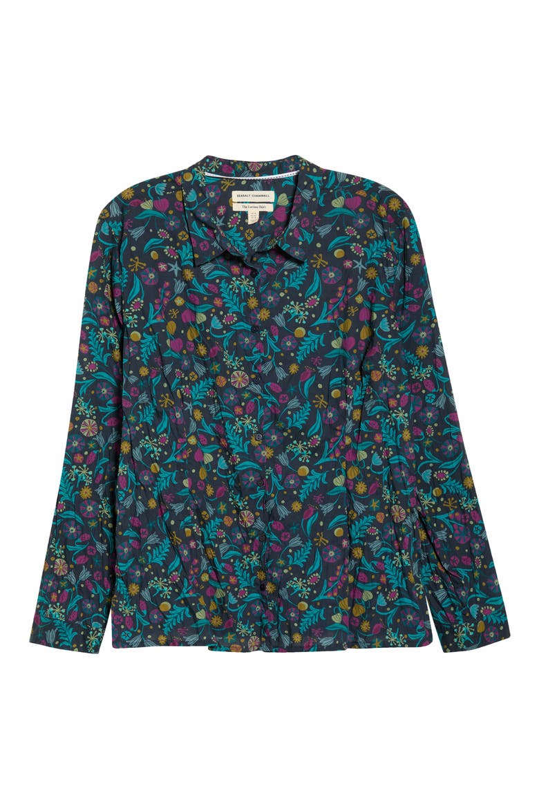 Larissa Printed Organic Cotton Button-Up Shirt, Alternate, color, ILLUMINATED GARDEN ONYX