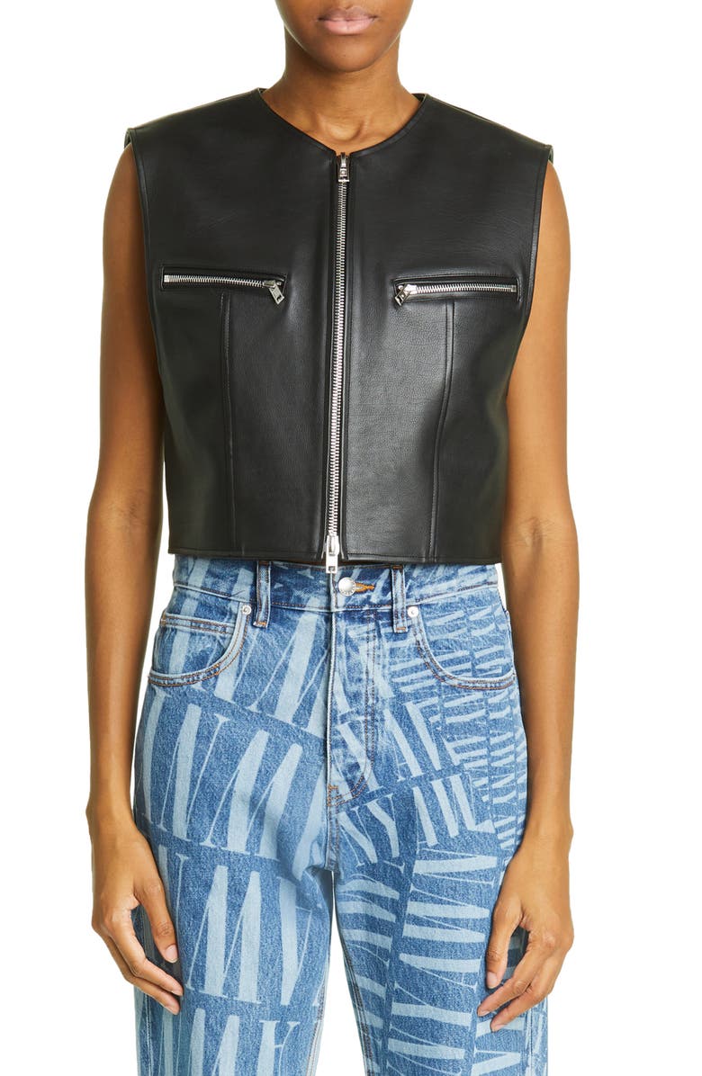 Alexander Wang Tailored Crop Leather Vest, Main, color, 