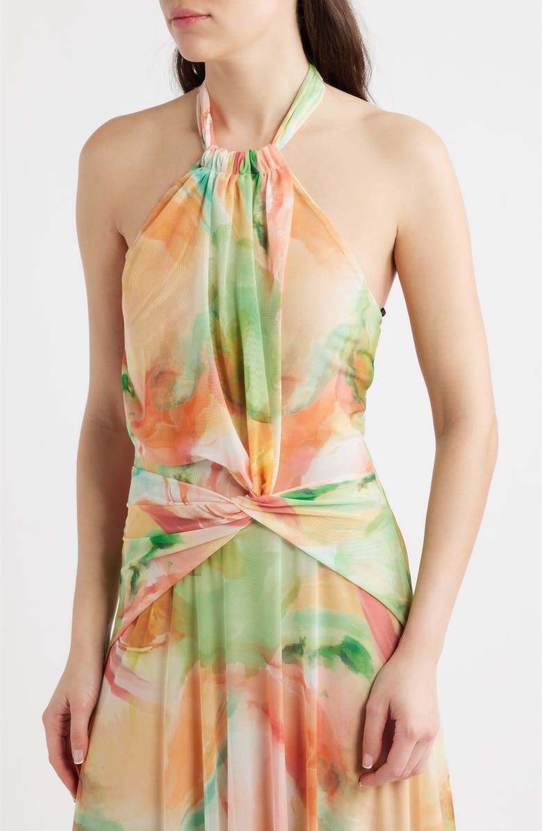 Black Halo Neriah Marble Print Halter Gown, Alternate, color, Marble Melody