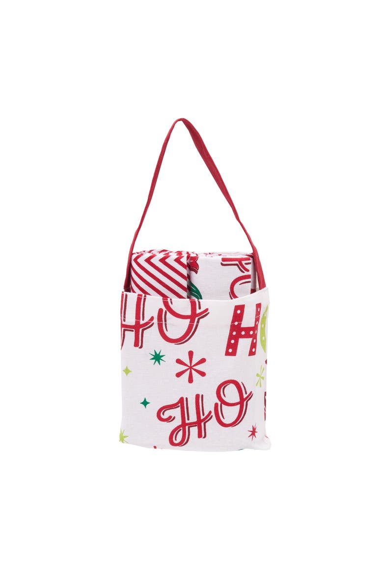 Ho Ho Ho Dishtowel & Tote Bag Gift Bundle Set of 3, Main, color, Red