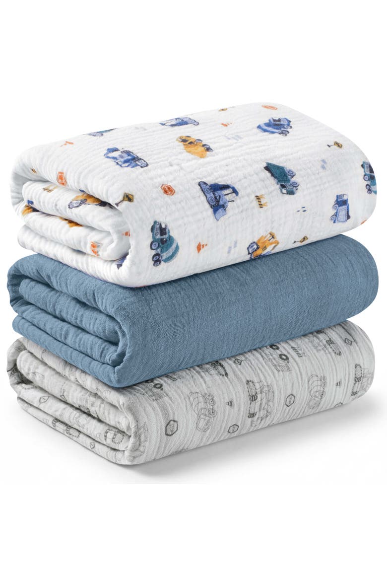 3-Pack Lyra Muslin Swaddle Blankets, Main, color, Diggers