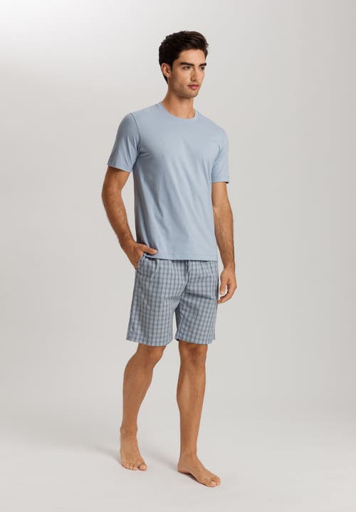 Hanro Night And Day Drawstring Cotton And Linen Shorts In Sea Breeze Check