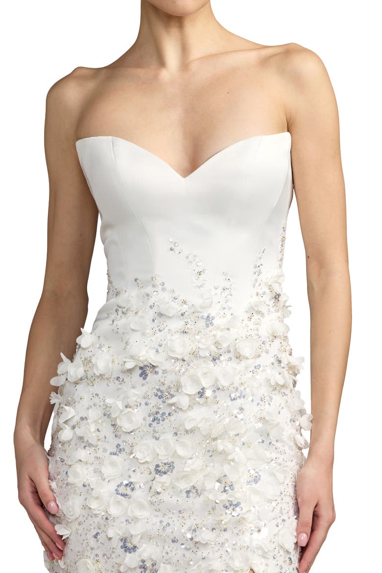 Floral Satin Strapless Sweetheart Gown With Slit, Alternate, color, Ivory