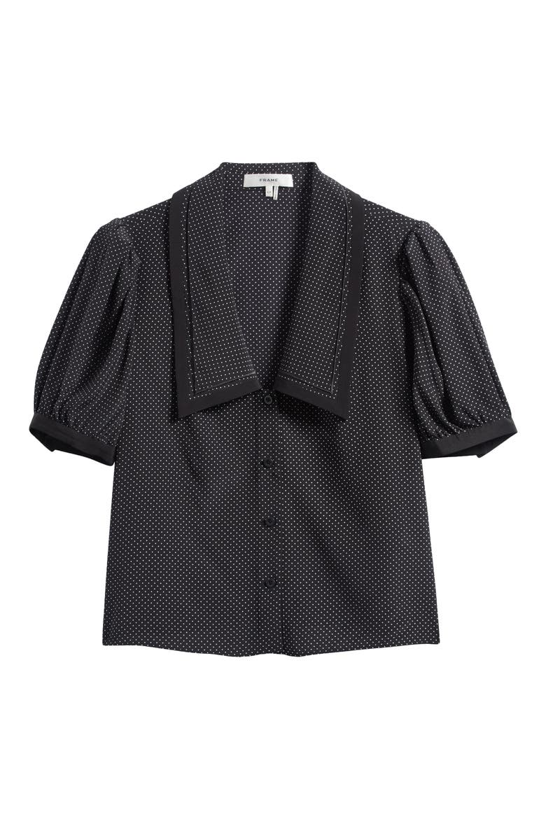 Silk Sailor Button-Up Top, Alternate, color, BLACK MULTI