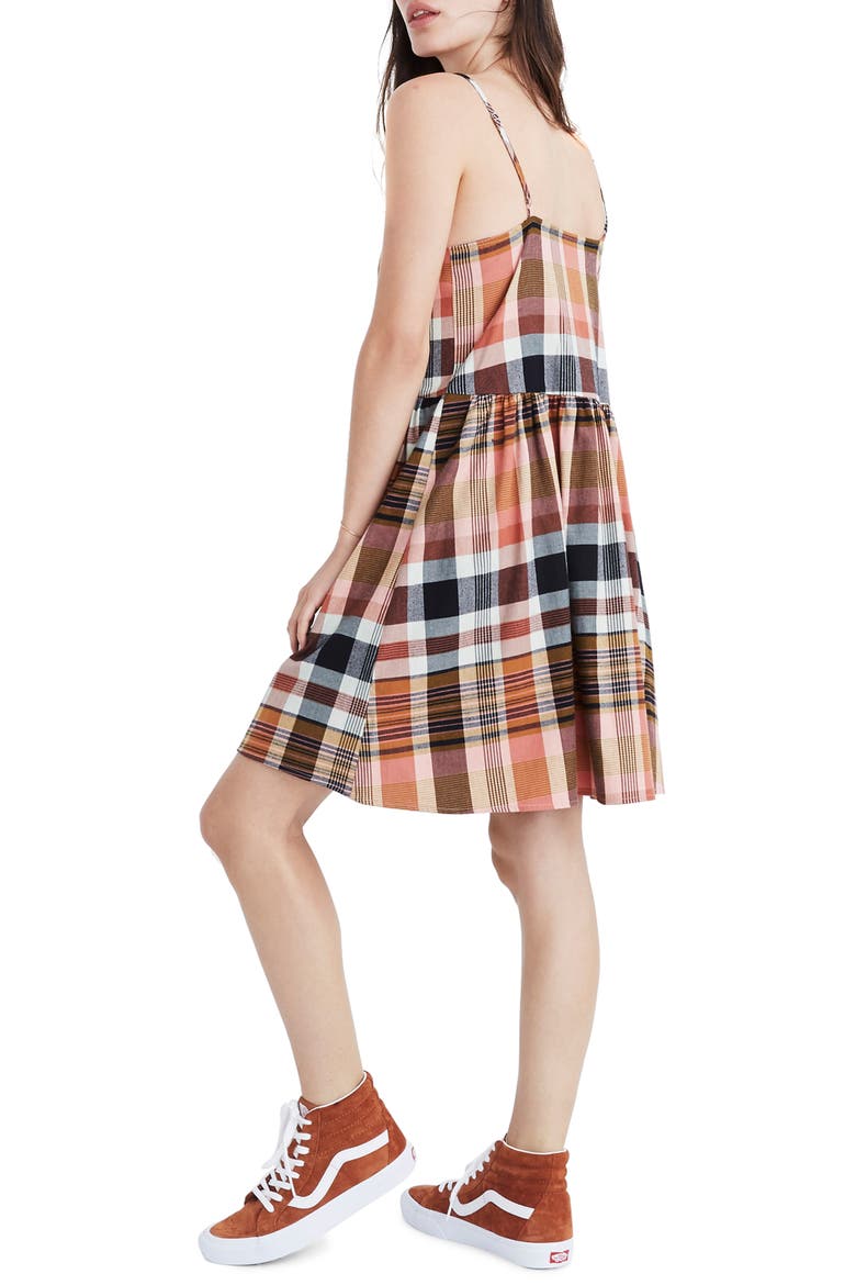 Plaid Babydoll Cami Dress, Alternate, color, DRIED CORAL